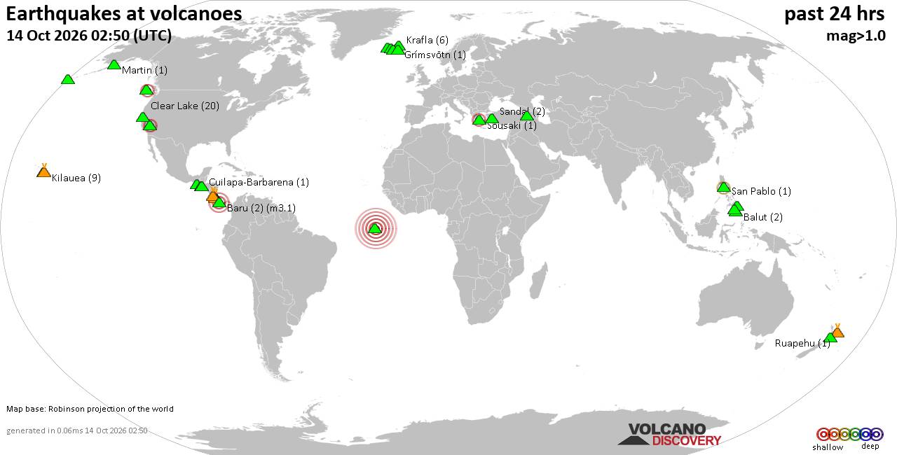 Volcano earthquake report for Wednesday, 14 October 2026
			