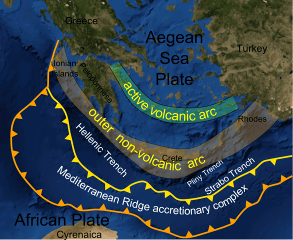 The Aegean and its main features (courtesy: WIkimedia Commons, http://en.wikipedia.org/wiki/File:Hellenic_arc.png)