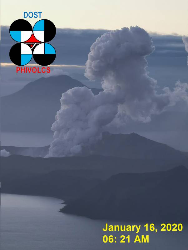 An ash plume from Taal volcano today (image: PHIVOLCS)