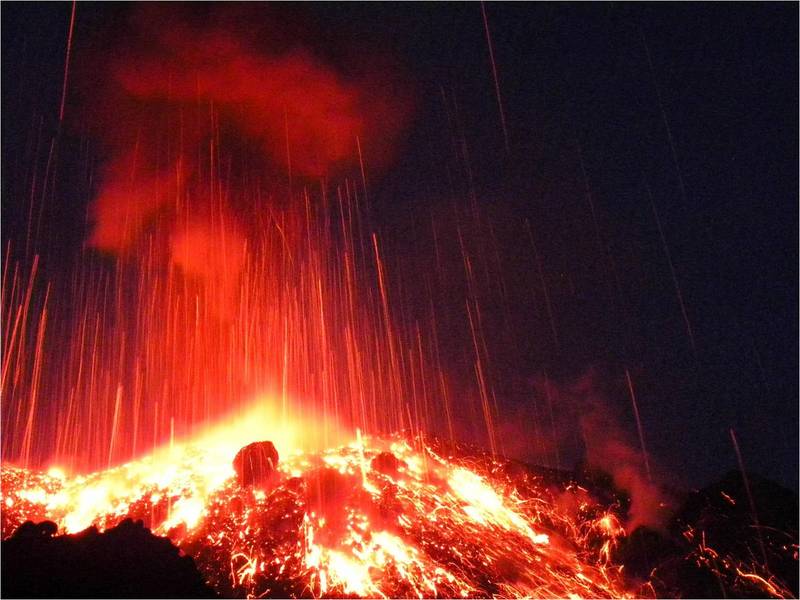 Stromboli volcano in eruption on 5 July 2012