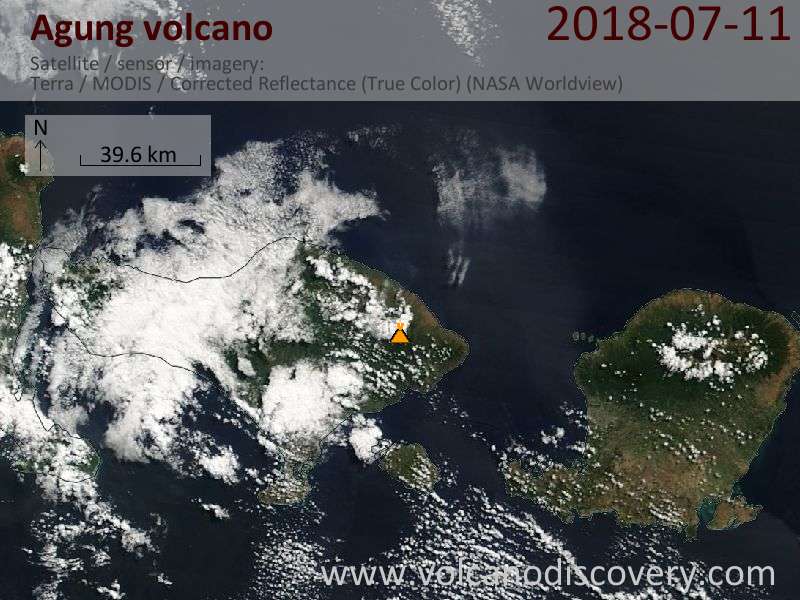 Satellite image of Agung volcano on 11 Jul 2018