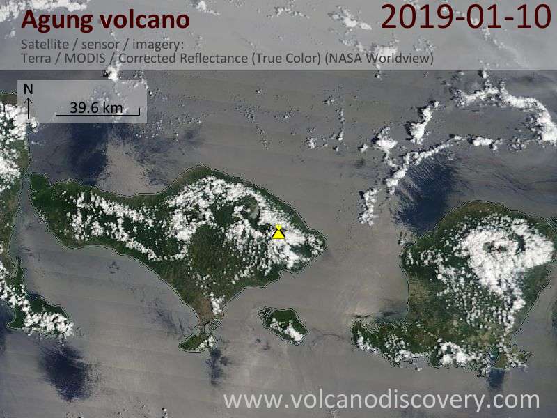 Satellite image of Agung volcano on 10 Jan 2019