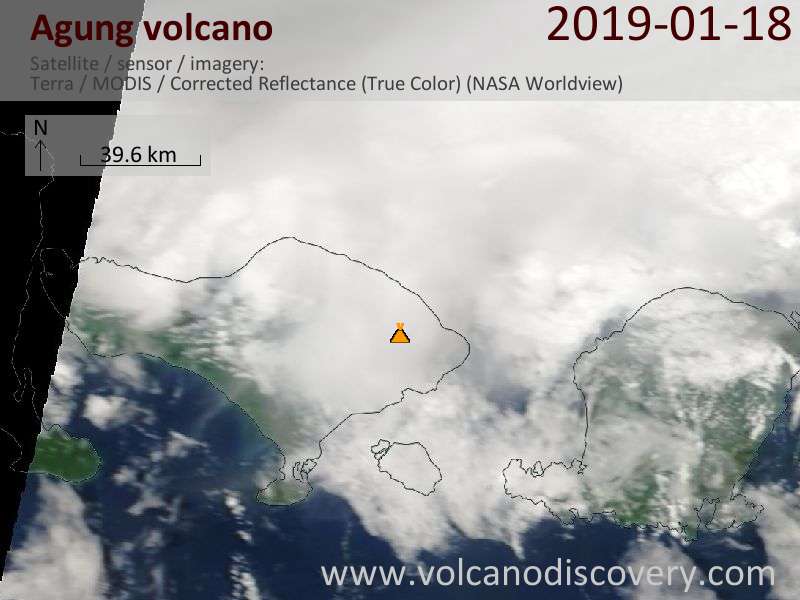 Satellite image of Agung volcano on 18 Jan 2019