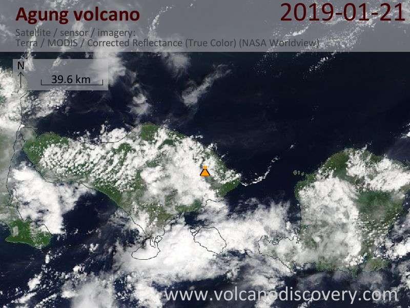 Satellite image of Agung volcano on 21 Jan 2019