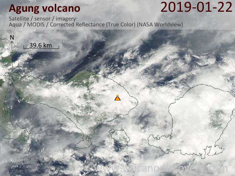 Satellite image of Agung volcano on 22 Jan 2019