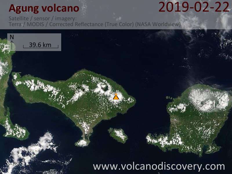 Satellite image of Agung volcano on 22 Feb 2019