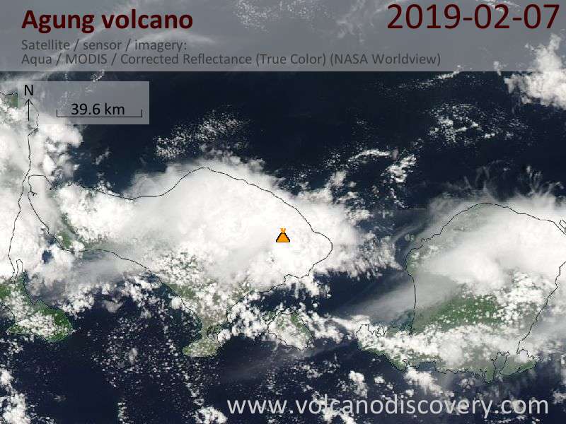 Satellite image of Agung volcano on  7 Feb 2019