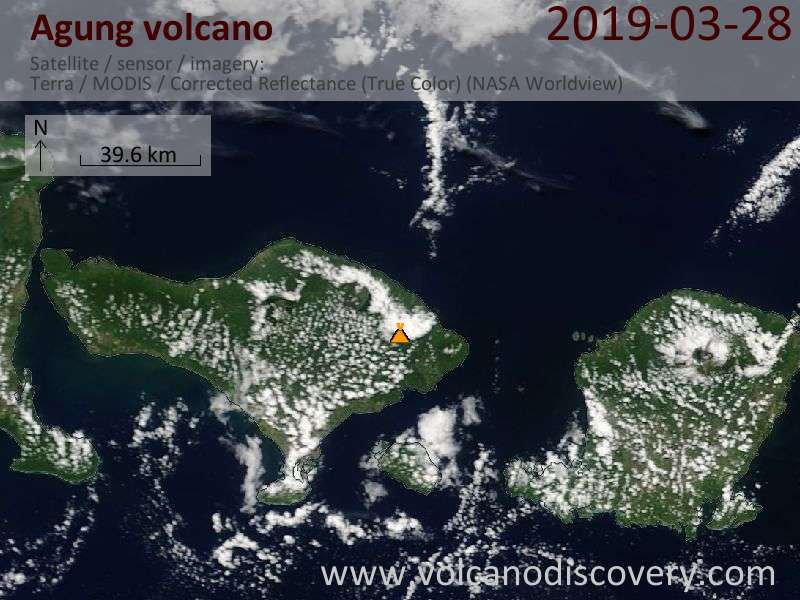 Satellite image of Agung volcano on 28 Mar 2019