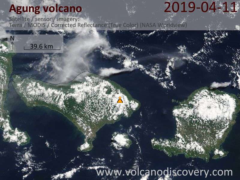 Satellite image of Agung volcano on 11 Apr 2019