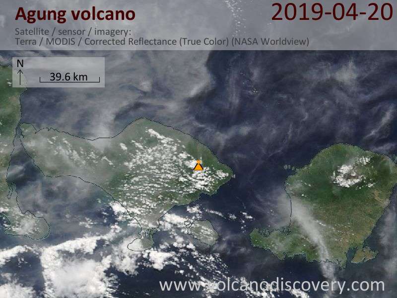 Satellite image of Agung volcano on 20 Apr 2019