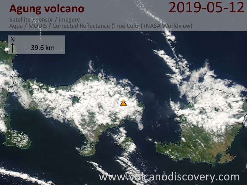 Satellite image of Agung volcano on 12 May 2019