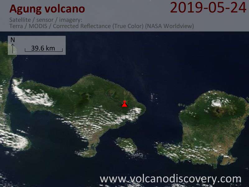 Satellite image of Agung volcano on 24 May 2019