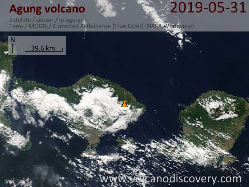 Satellite image of Agung volcano on 31 May 2019