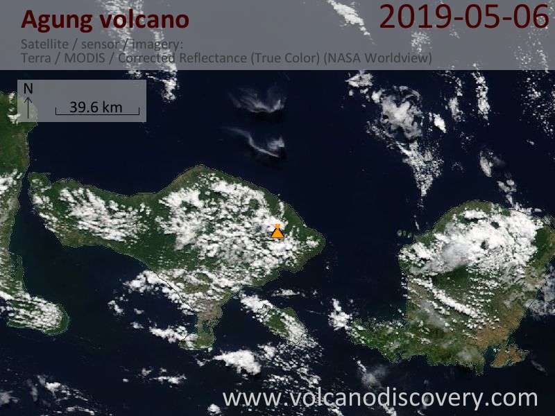 Satellite image of Agung volcano on  6 May 2019