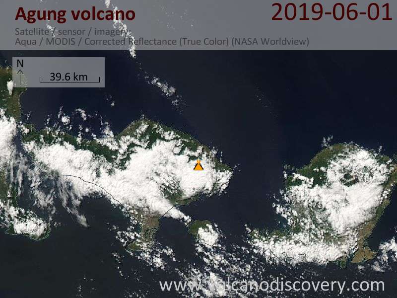 Satellite image of Agung volcano on  1 Jun 2019