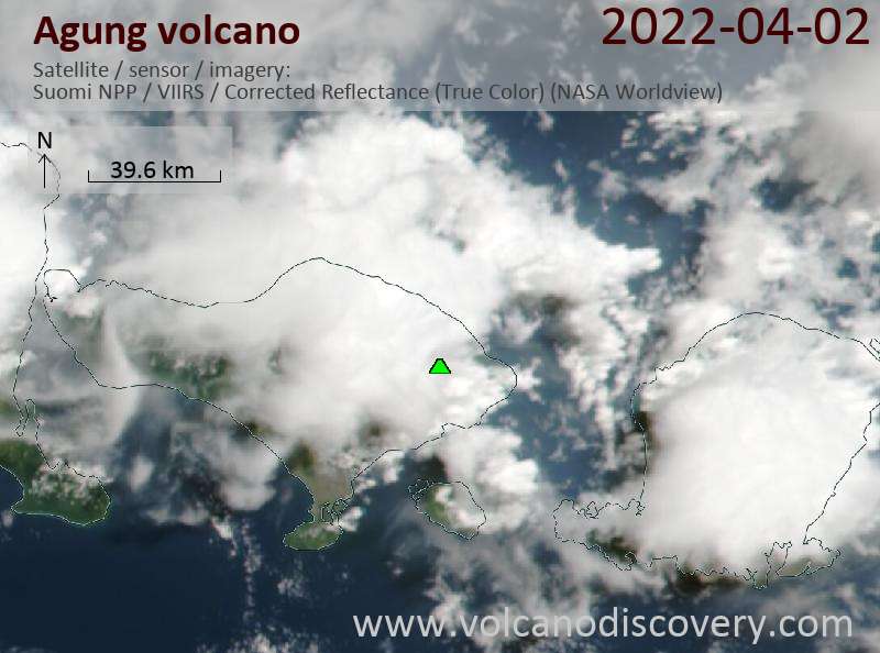 Satellitenbild des Agung Vulkans am  3 Apr 2022