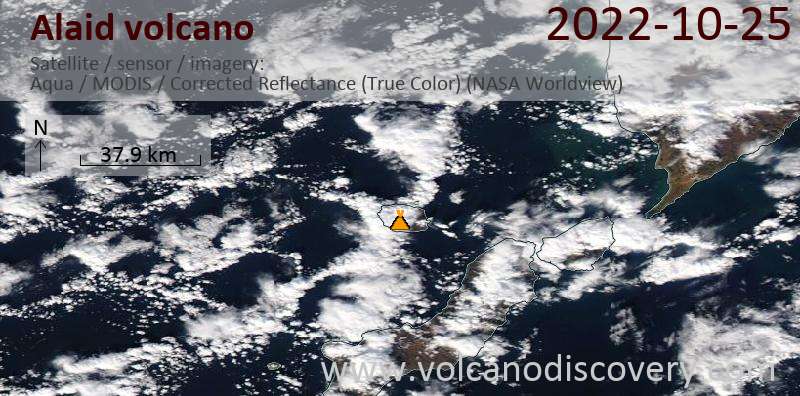 Satellite image of Alaid volcano on 25 Oct 2022