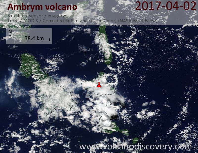 Satellite image of Ambrym volcano on  2 Apr 2017