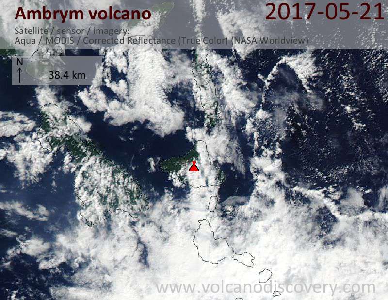 Satellite image of Ambrym volcano on 21 May 2017