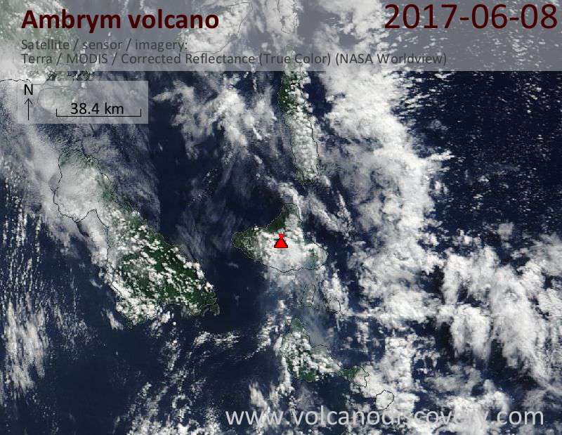 Satellite image of Ambrym volcano on  9 Jun 2017