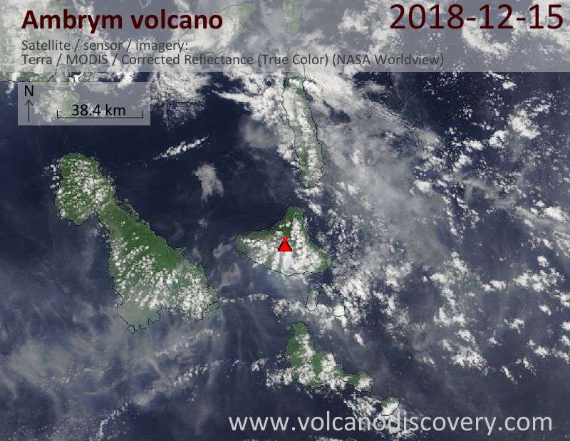 Satellite image of Ambrym volcano on 15 Dec 2018