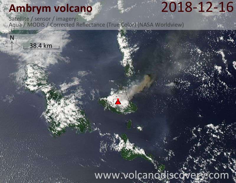 Satellite image of Ambrym volcano on 16 Dec 2018