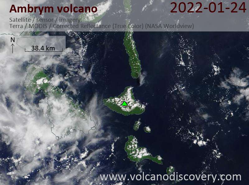 Satellitenbild des Ambrym Vulkans am 24 Jan 2022