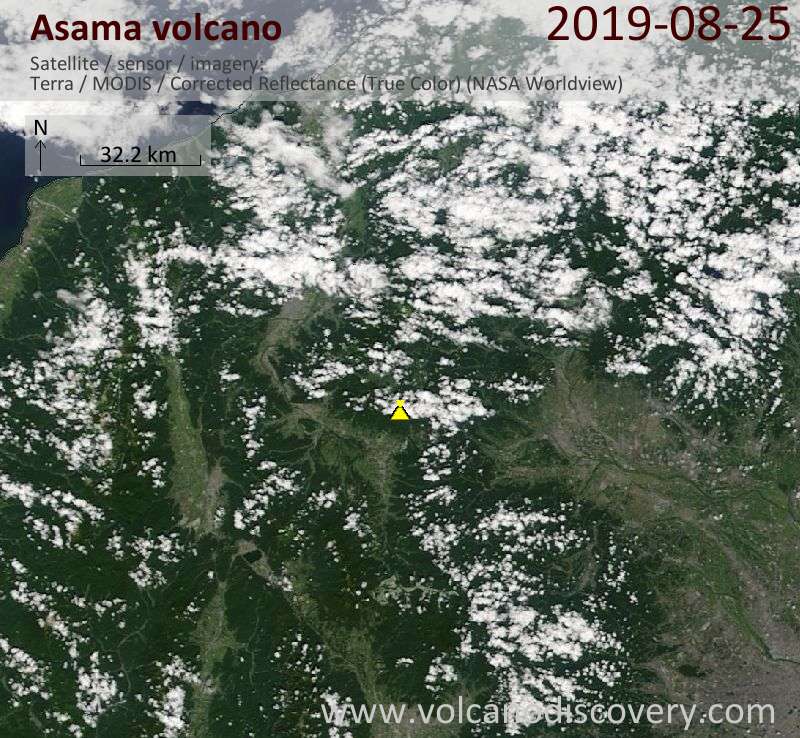 Satellitenbild des Asama Vulkans am 25 Aug 2019