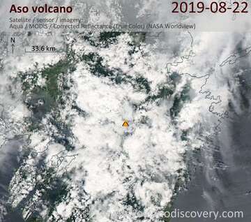 Satellite image of Aso volcano on 22 Aug 2019