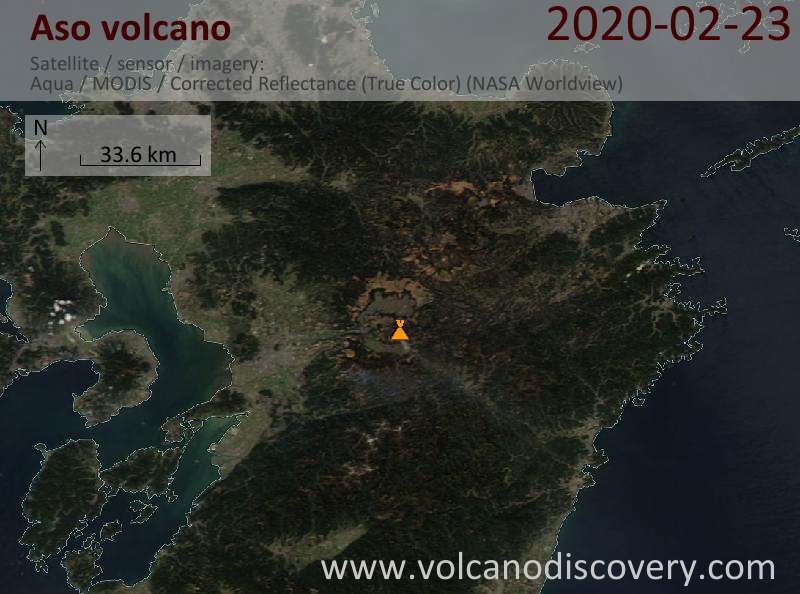 Satellite image of Aso volcano on 23 Feb 2020