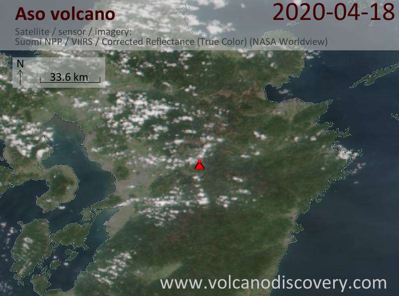 Satellite image of Aso volcano on 19 Apr 2020