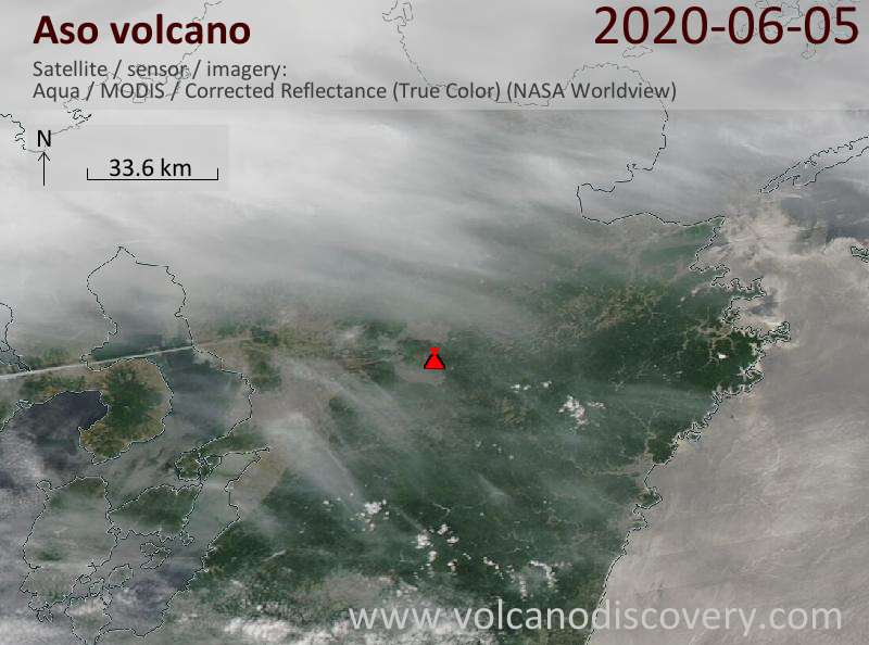 Спутниковое изображение вулкана Aso  5 Jun 2020