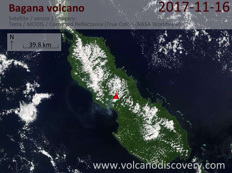 Satellite image of Bagana volcano on 16 Nov 2017