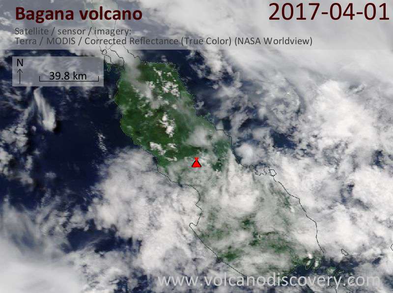 Satellite image of Bagana volcano on  1 Apr 2017