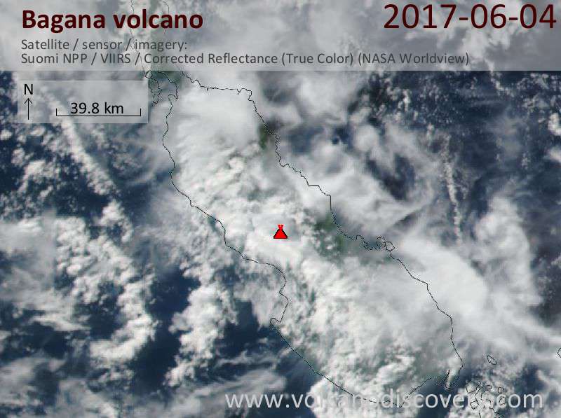 Satellite image of Bagana volcano on  4 Jun 2017