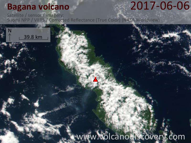 Satellite image of Bagana volcano on  6 Jun 2017
