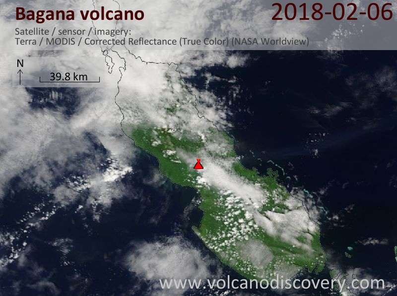 Satellite image of Bagana volcano on  6 Feb 2018