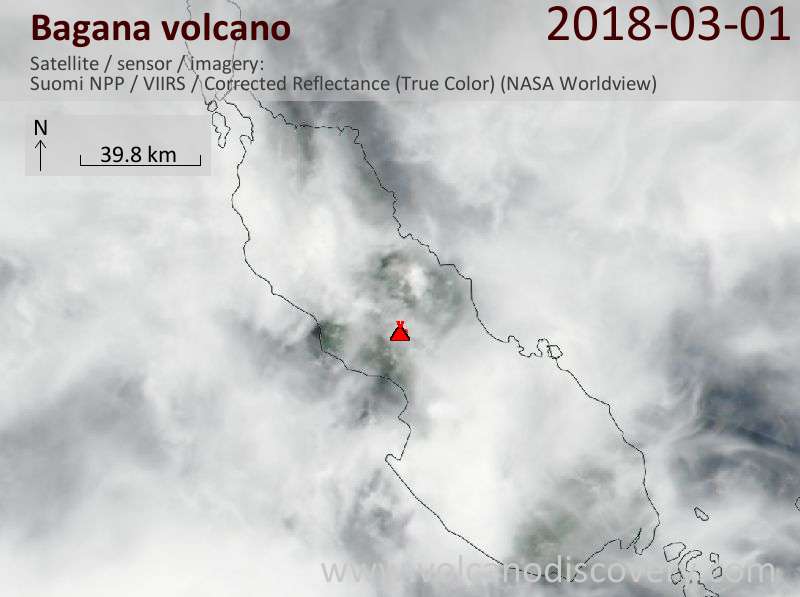 Satellite image of Bagana volcano on  1 Mar 2018