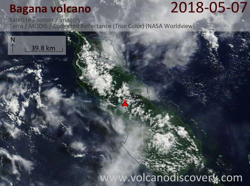 Satellite image of Bagana volcano on  7 May 2018