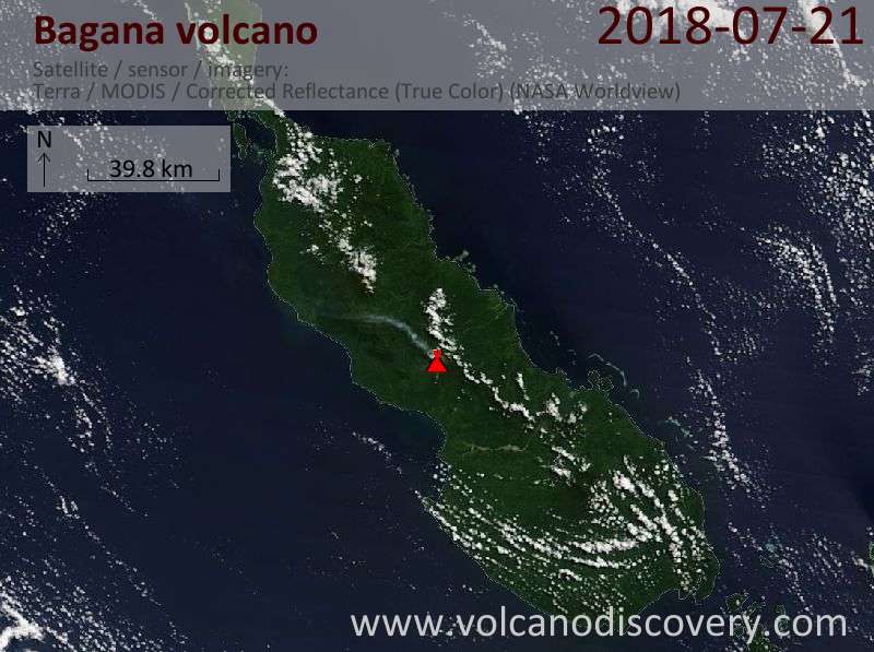 Satellite image of Bagana volcano on 21 Jul 2018