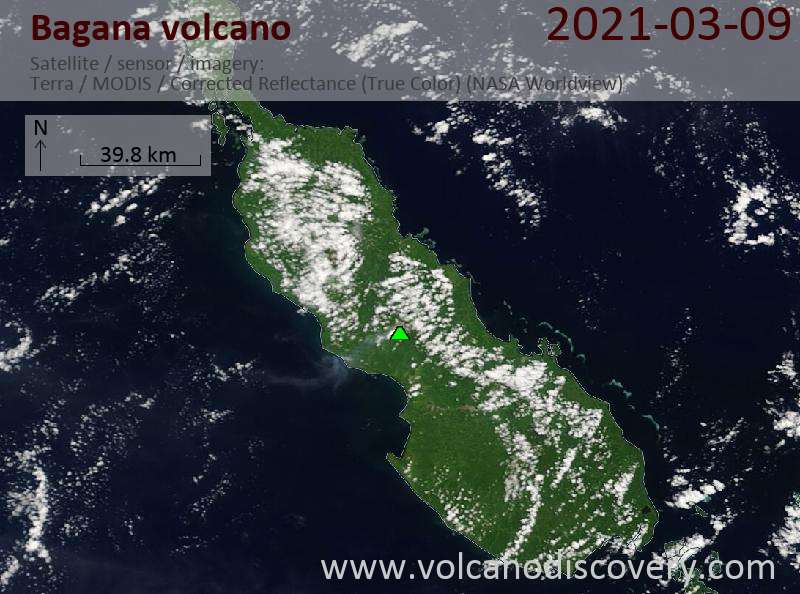 Satellite image of Bagana volcano on  9 Mar 2021