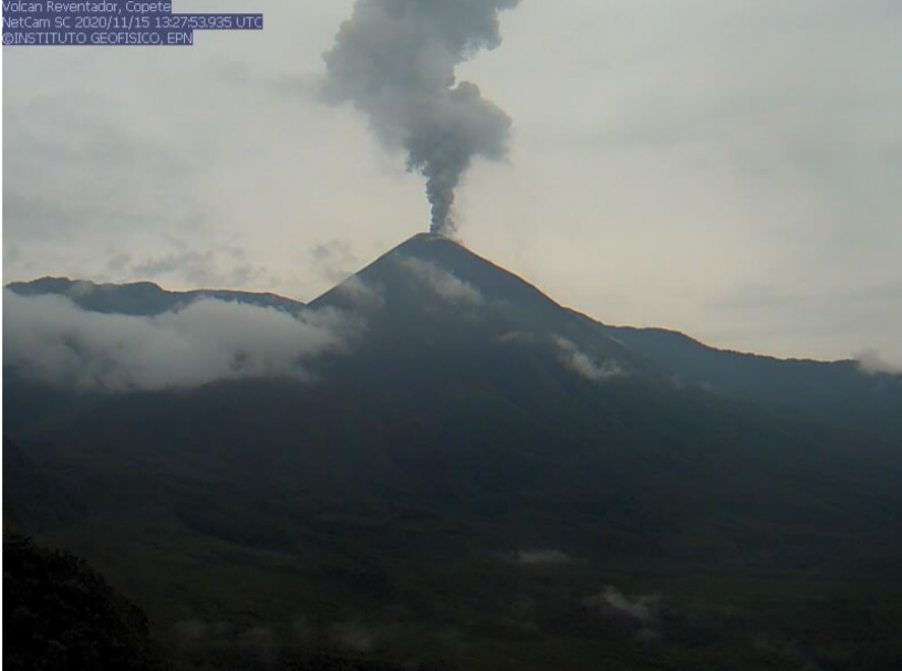 Explosive eruption from Reventador volcano yesterday (image: IGEPN)
