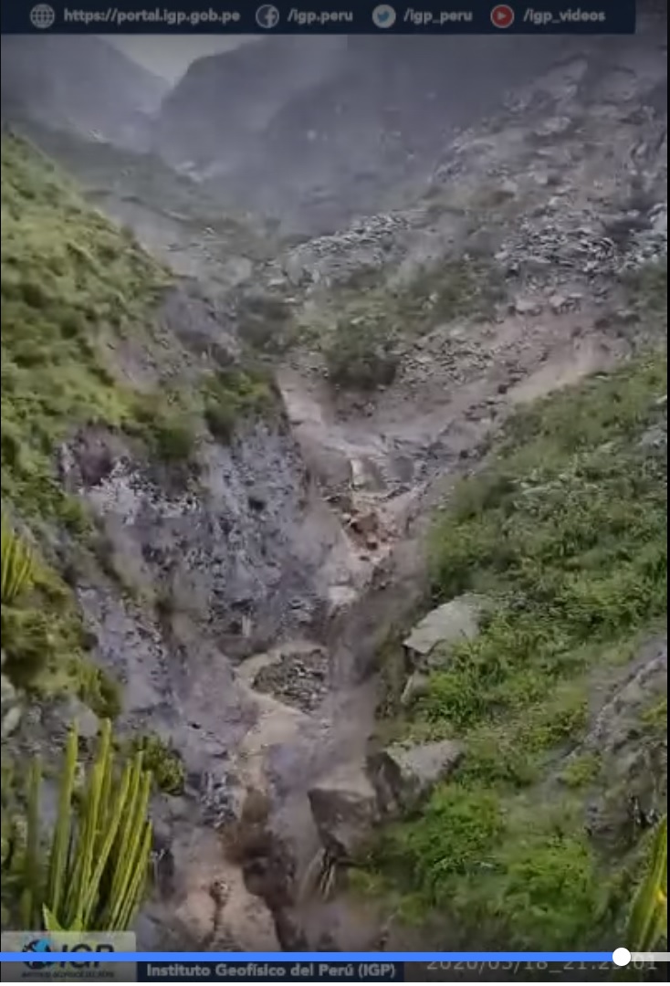 Traveled lahar down the SE flank from Ubinas volcano on 18 March(image: IGP)