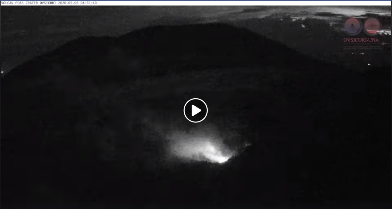 Incandescence from Poas volcano on 6 May (image: OVSICORI)