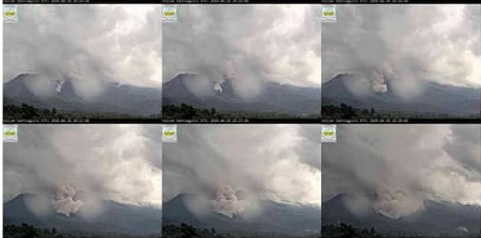 The sequence of webcam screenshots of pyroclastic flow from Santiaguito volcano (image: INSIVUMEH)