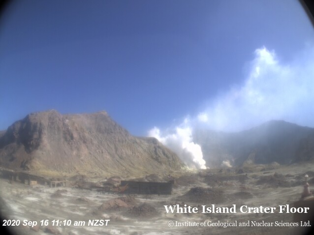 Gas emissions from White Island volcano today (image: GeoNet)