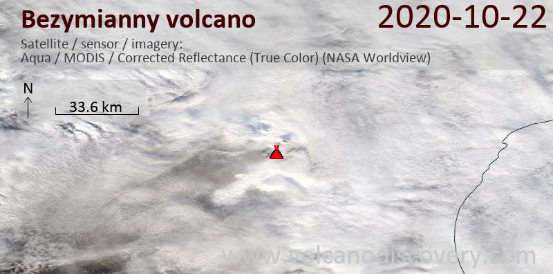 Satellitenbild des Bezymianny Vulkans am 23 Oct 2020