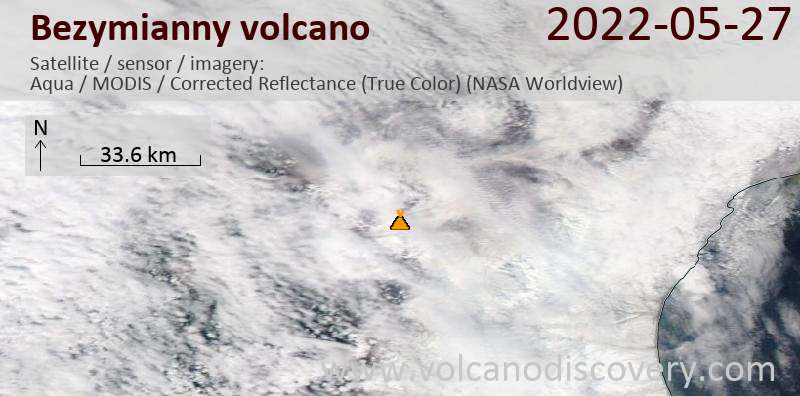 Satellite image of Bezymianny volcano on 27 May 2022