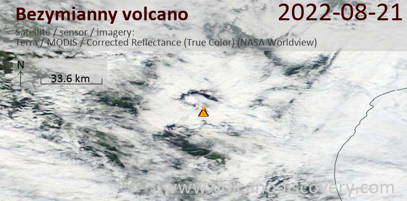 Imagen satelital del volcán Bizimyani el 22 de agosto de 2022