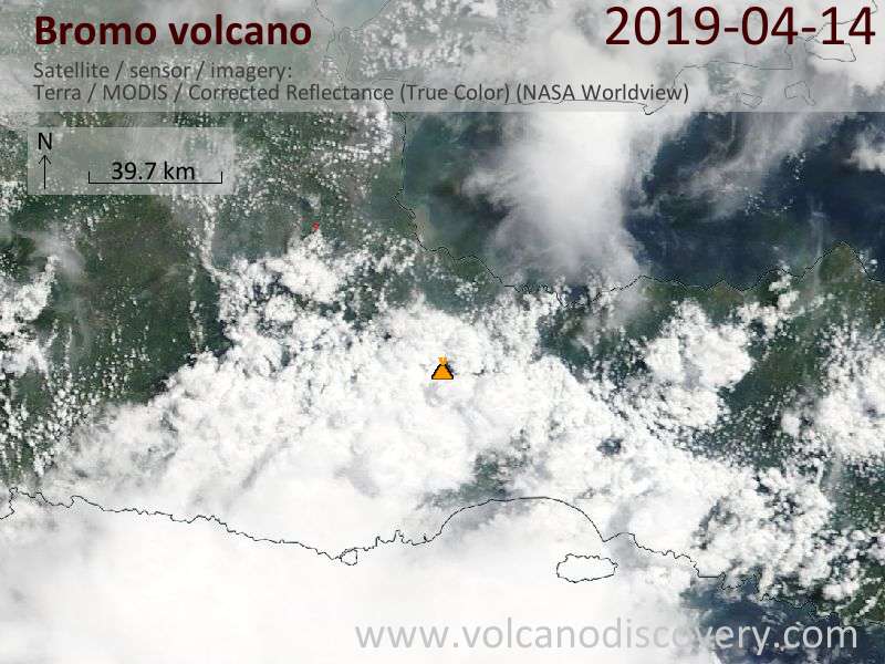 Satellite image of Bromo volcano on 14 Apr 2019